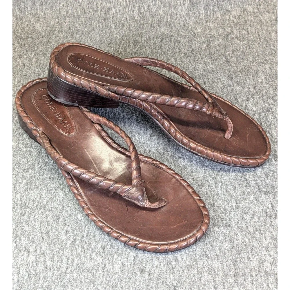 Cole Haan F4959 Brown Leather Braided Thong Sandals Women’s 9B Brazil